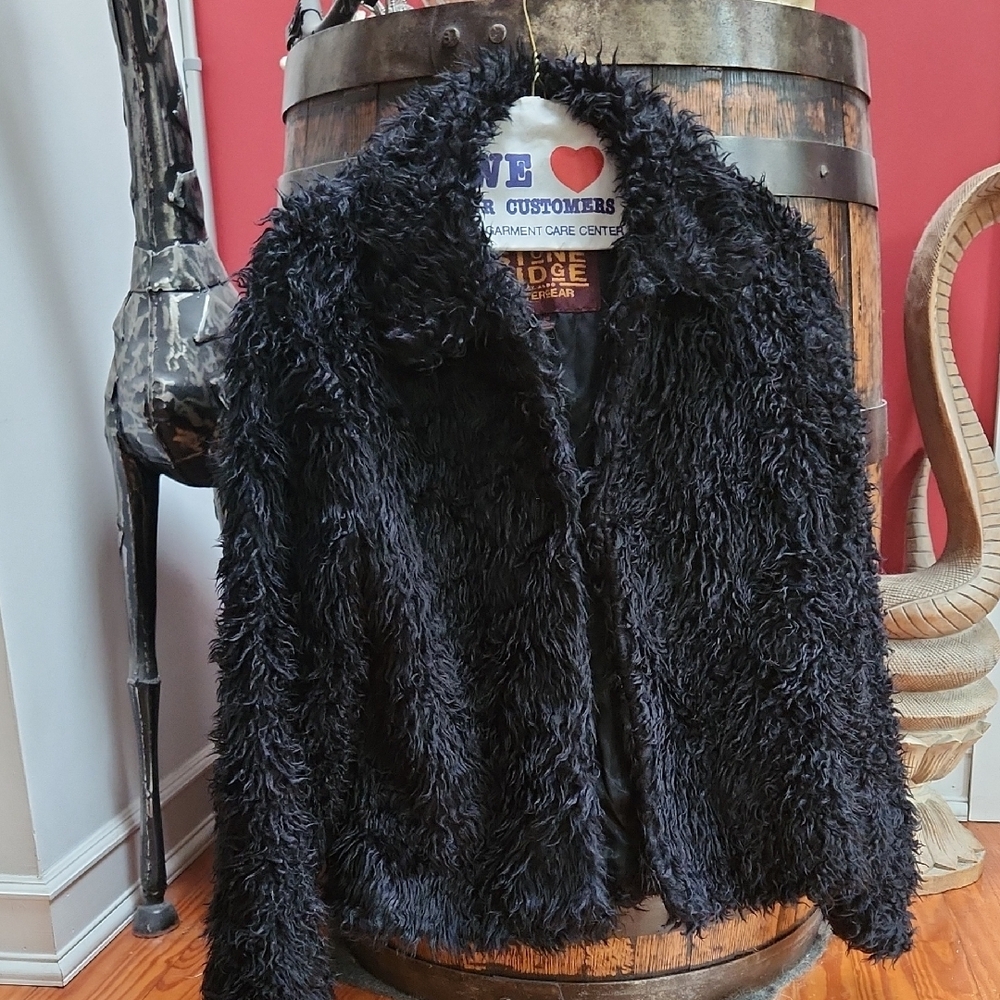 ALDO Black Shaggy Faux Fur Women's Jacket